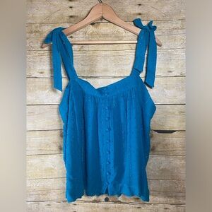 NWT Rose & Olive sz L Blue Sleeveless Blouse Tie Knot Shoulder